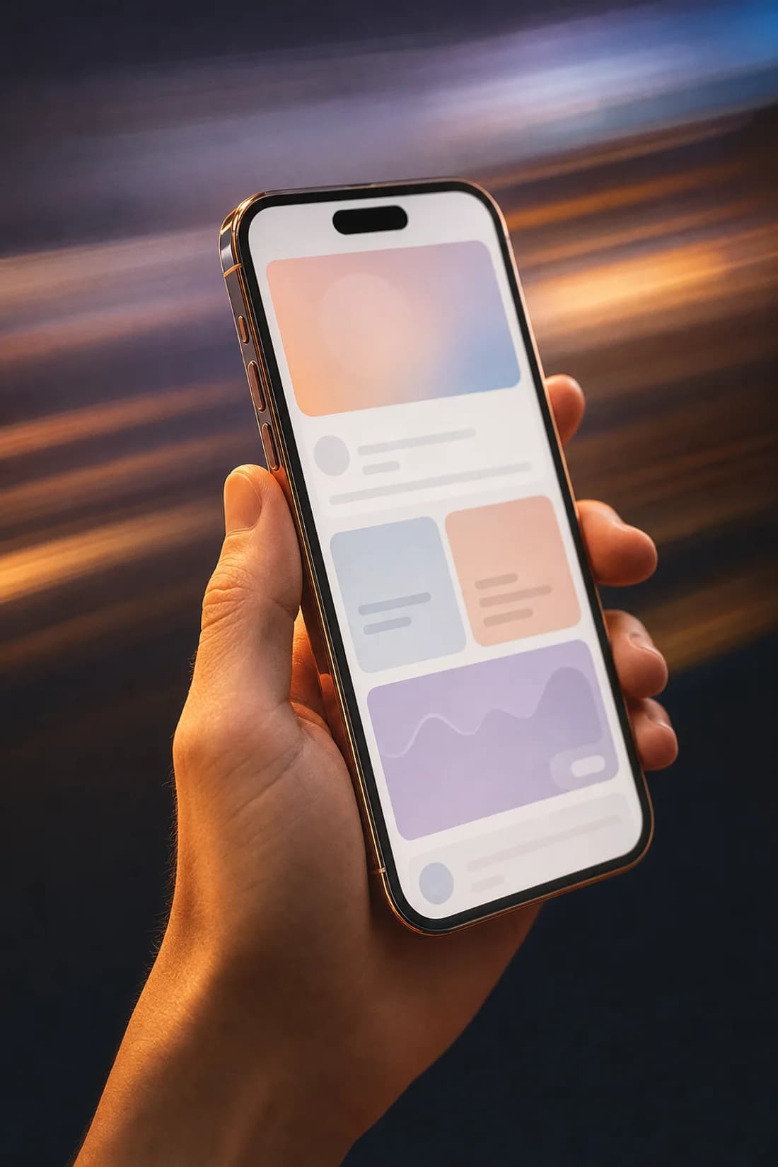 Smartphone in der Hand zeigt eine aufgeräumte, individuelle App