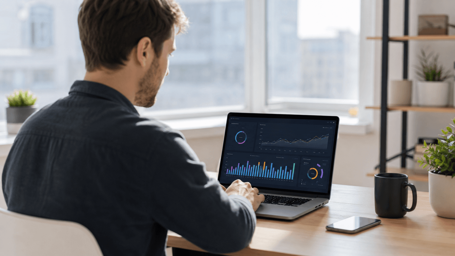 Roland Hentschel · Webentwickler testet Ladezeit und Server-Performance auf modernem Laptop im hellen Büro
