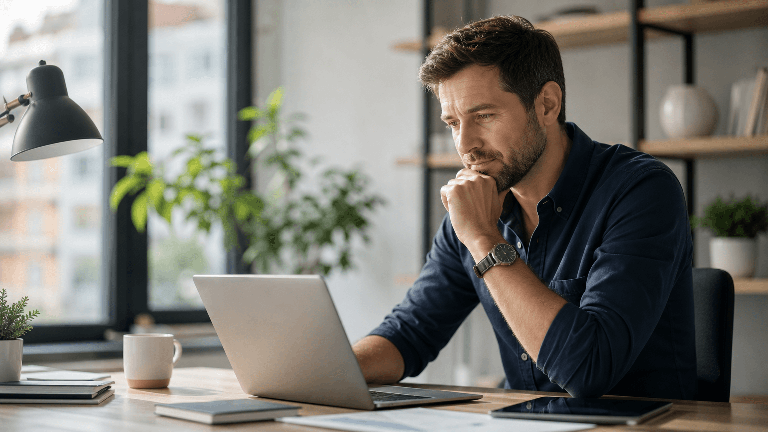 Roland Hentschel · Person überprüft Website-Statistiken in einem modernen Büro.