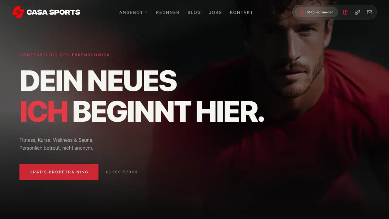 Screenshot der Casa-Sports-Website nach dem Umzug auf die eigene Plattform