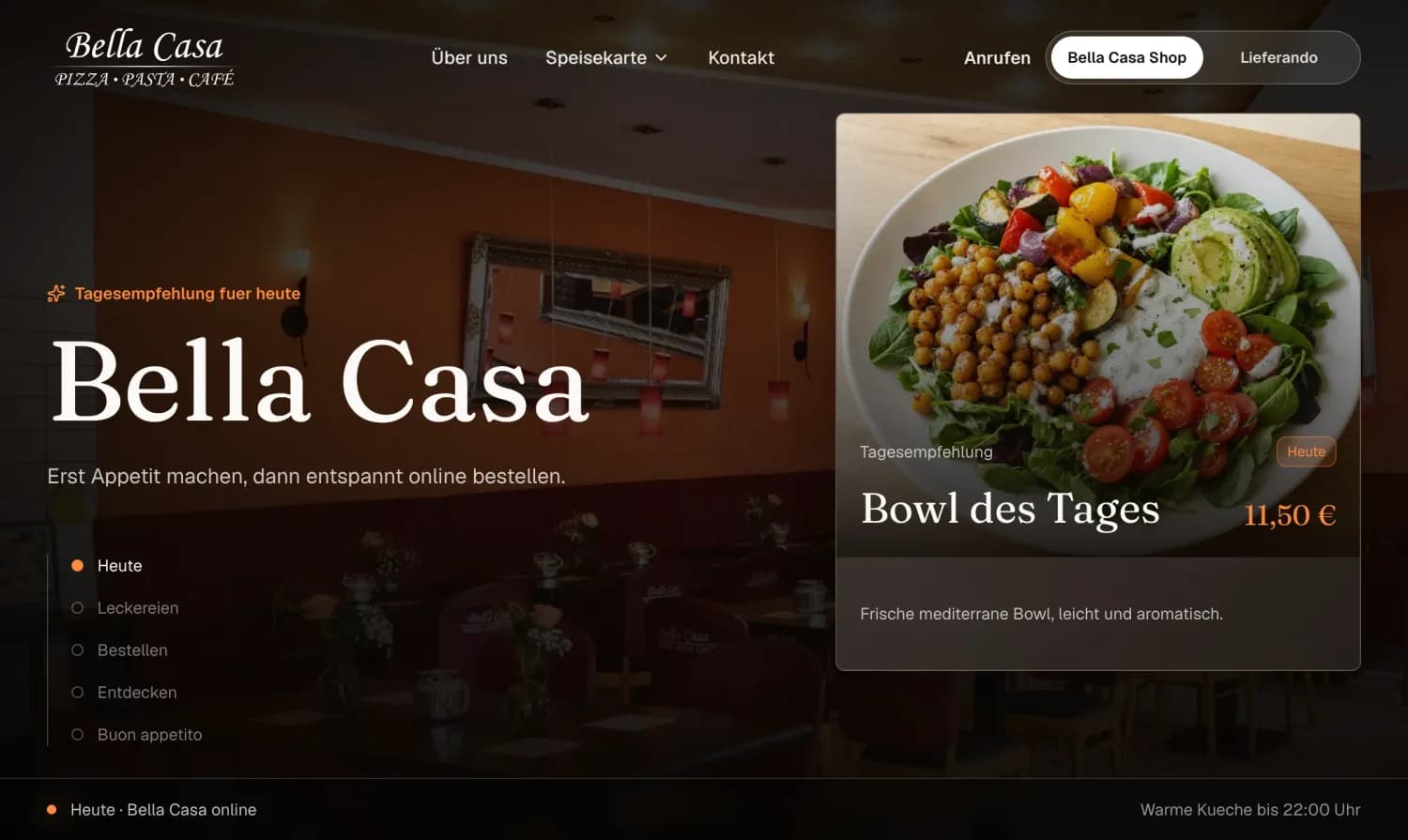 Startseite eines gebauten Online-Shops mit Tagesempfehlung und Bestell-Einstieg