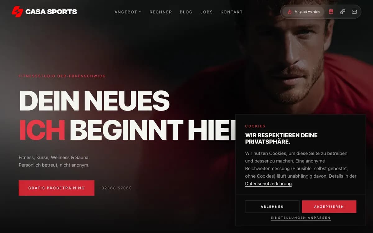 Screenshot der Website: Casa Sports
