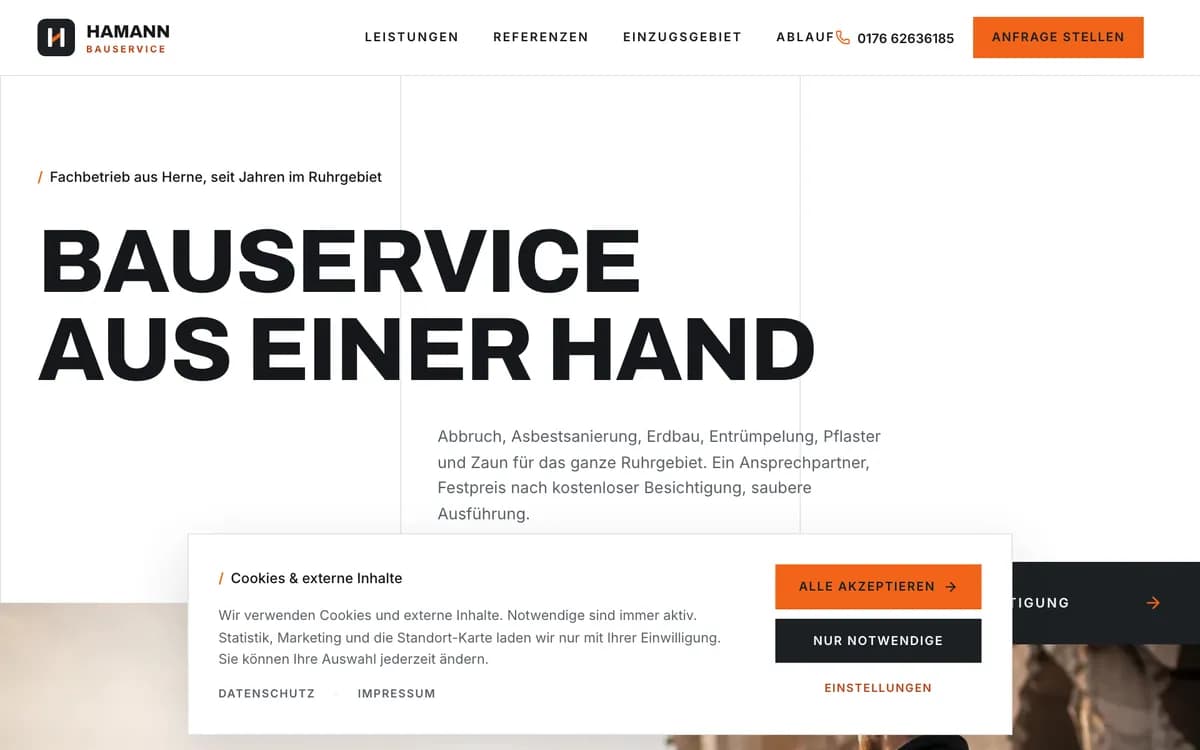 Screenshot der Website: Hamann Bauservice