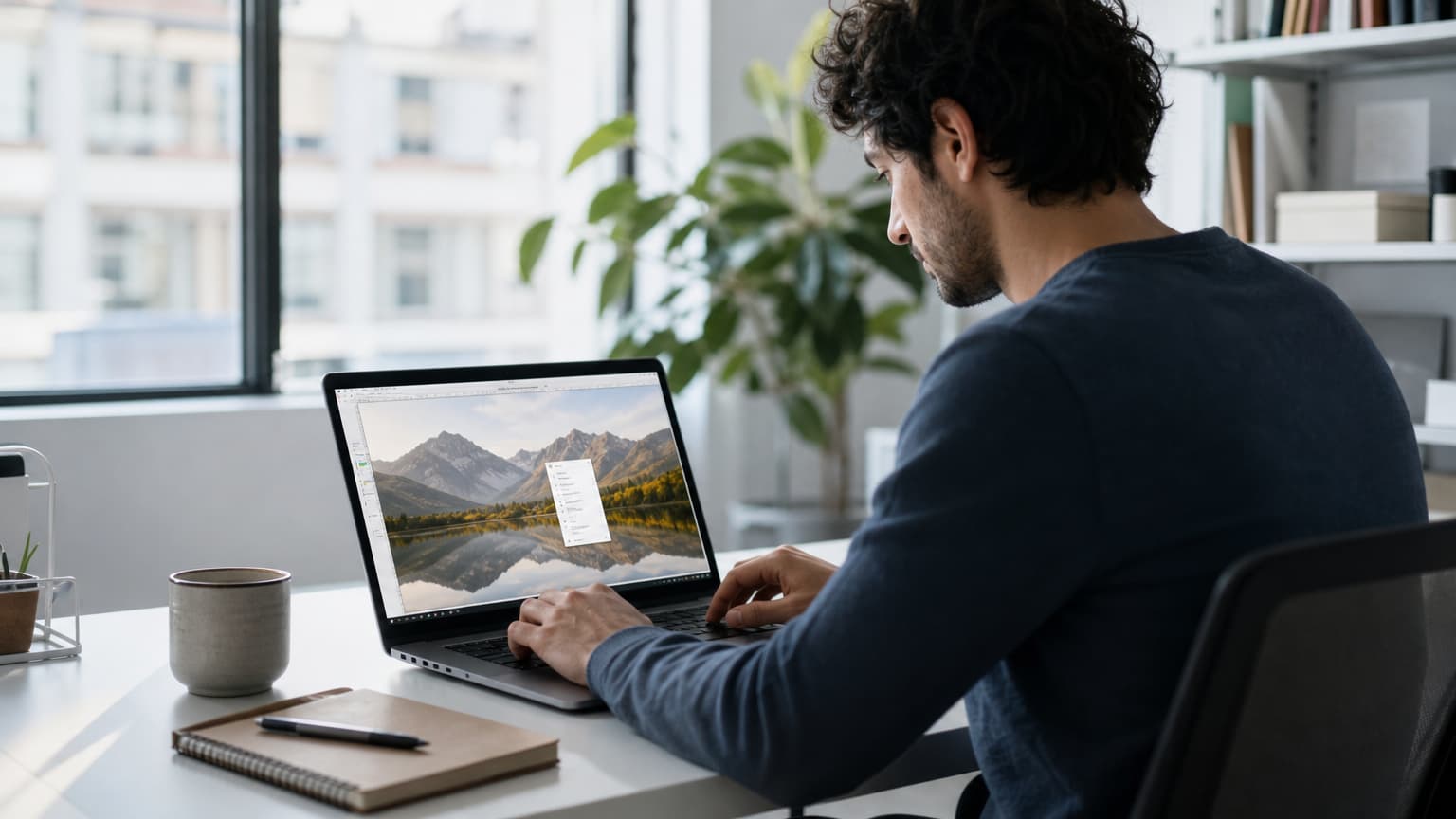 Roland Hentschel · Laptop mit offener Website und Dateigröße-Anzeige beim Bilddownload