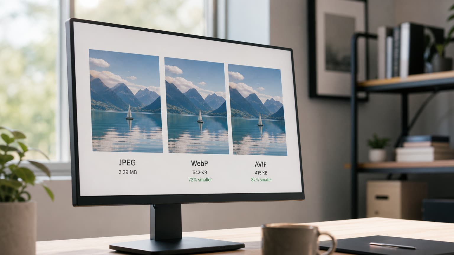 Roland Hentschel · Bildformat-Vergleich auf Bildschirm mit WebP und AVIF Dateigröße-Anzeige