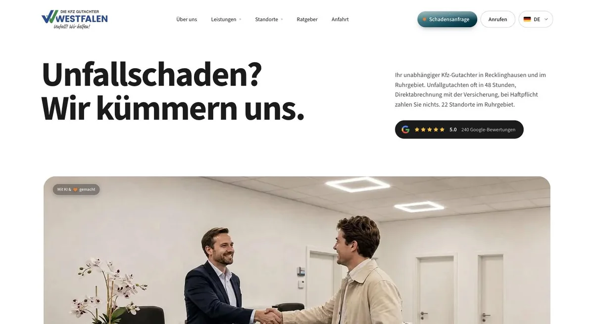 Screenshot KFZ Gutachter Westfalen