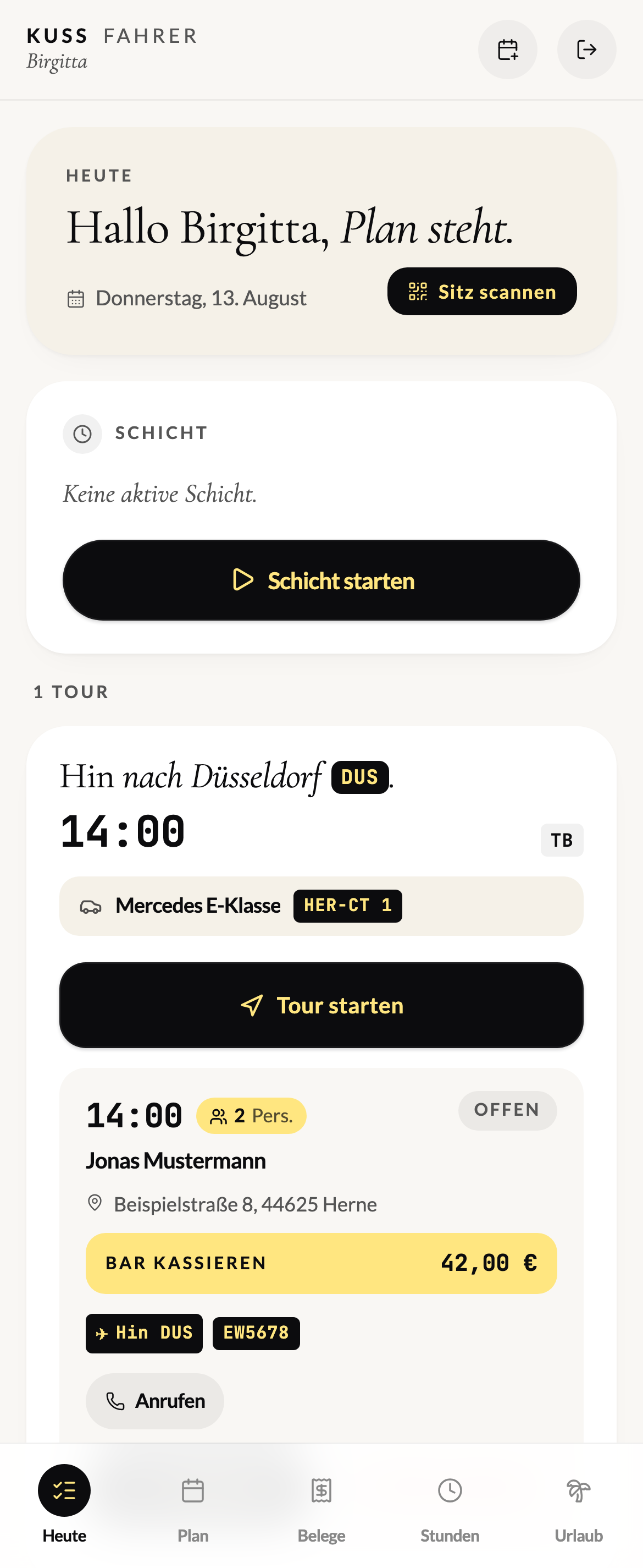 Vom Tourstart bis zum Flughafen in wenigen Taps